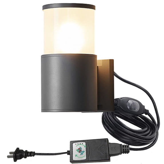 FSLiving Grey PMMA Wall Lamp with Auto Timer IP65 with UL Waterproof Plug-in Button Cord Terrace Light Industrial Barn Sconce Terrace Lights for Outdoor/Indoor Wall Light - 1 Light