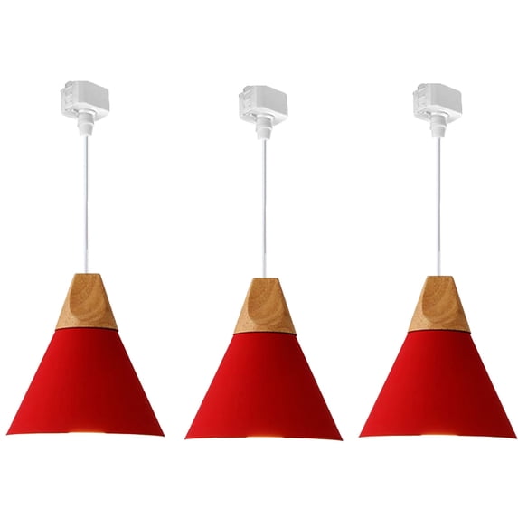FSLiving H-Style Track Mount Pendant Fixture Scandinavian Style Pendant Lights for Kitchen Hanging Lamp Modern Wood and Aluminium Light Customizable,Red - 3 Lights