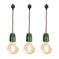 thumbnail image 1 of FSLiving H Track Lighting E26 Ceramic Base 2 Feet Brown Twisted Cord Pendant Light Fixture Mini Contracted Design for Entryway Dorm Loft Corridor Living Room(No Bulb,No Track)- 3 Lights(Green Socket), 1 of 6