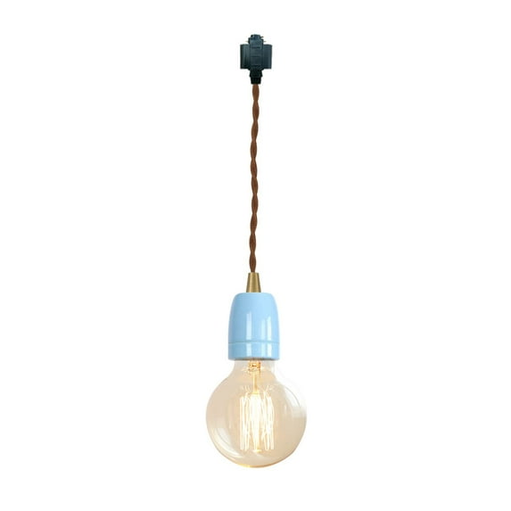 FSLiving H Track Lighting E26 Ceramic Base 2 Feet Brown Twisted Cord Pendant Light Fixture Mini Contracted Design for Entryway Dorm Loft Corridor Living Room(No Bulb,No Track) - 1 Light (Blue Socket)