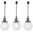 thumbnail image 1 of FSLiving H-Track Pendant Lighting Vintage Industrial Pendant Light Fixture with 5.9" Handmade Globe Clear Shade,Brushed Steel Socket - 3 Pack, 1 of 6
