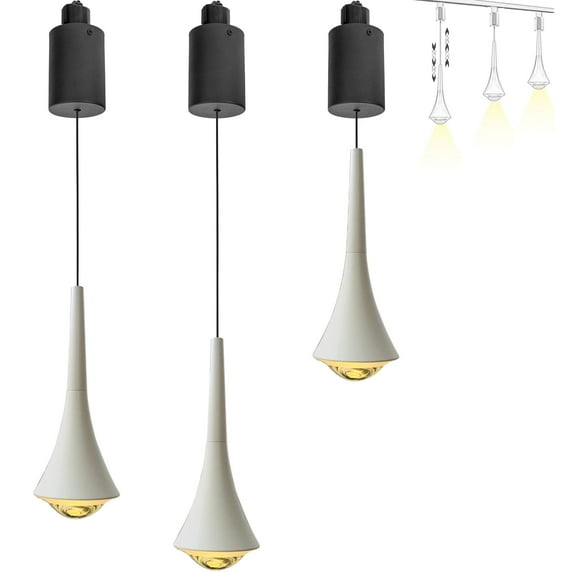 FSLiving H-Type Track Light with Focused 7W COB LED Track Spotlight Retractable Lift Modern White Pendant Light Adjustable Height Accent Downlight 3000K Linear for Dining Room Kitchen Island-3 Lights