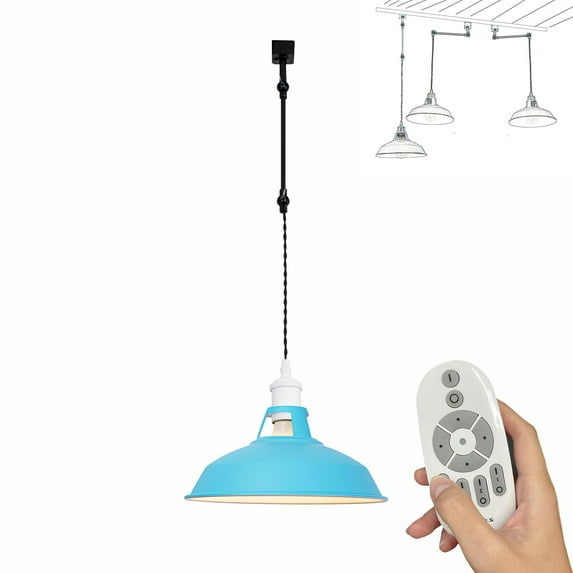 FSLiving H-Type Track Light Pendants with Cord Macaron Blue Shade E26 Adjustable Remote Control with Dimmable Bulbs Track Mount Pendants for Sloped Vaulted Ceiling,Total Height 35.5in - 1 Pack