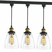 FSLiving H-Type Track Light Pendants Restaurant Chandelier Glass Lampshade Pendant Light Industrial Dimmable Track Mount Pendant Lighting Fixtures Instant On Pendant Lamp Bulb Not Included - 3 Light