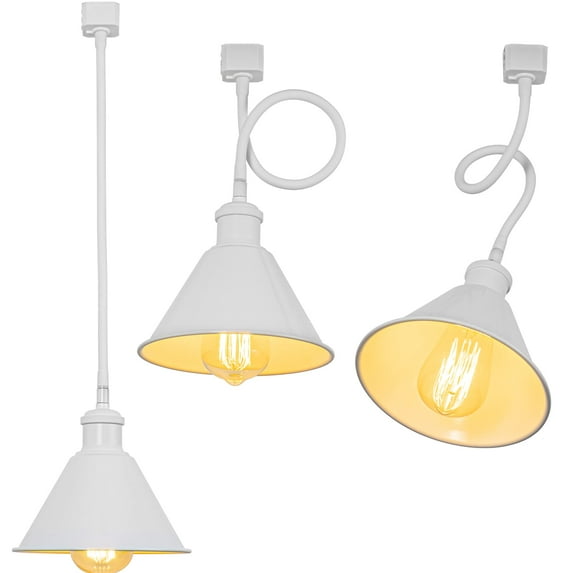 FSLiving H Type Track Light,White Iron DIY Ceiling Spot Lighting, Flexibly Rotatable Light Goose Neck, Adjustable Island Lighting Mini Halo Track Mounted Pendant Lamp with Lampshade(9 Colors)