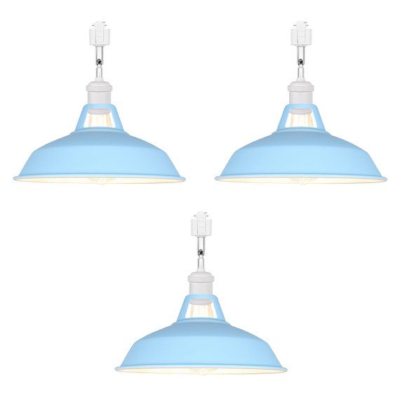 FSLiving H-Type Track Lighting E26 Base Industrial Adjustable Angle Lamp Blue Metal Shade with White Socket Track Light Fixture for Slope Ceiling Gimbal,Bulb and Track Not Included - 3 Lights