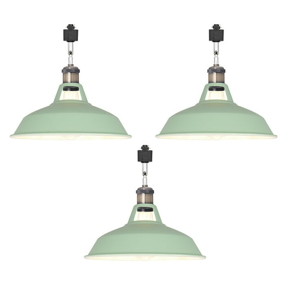 FSLiving H-Type Track Lighting E26 Base Industrial Adjustable Angle Lamp Green Metal Shade with Bronze Socket Track Light Fixture for Slope Ceiling Gimbal,Bulb and Track Not Included - 3 Lights