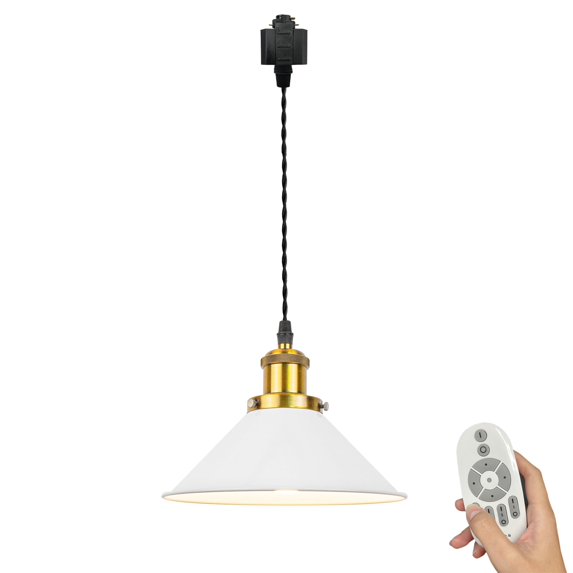 FSLiving H-Type Track Lighting Pendant Restaurant Retro Antique Brass Socket 2.4GHz 3-Zone Remote Control Stepless Dimming Vintage White Shade, Halo Track Mounted Customizable for Kitchen Island
