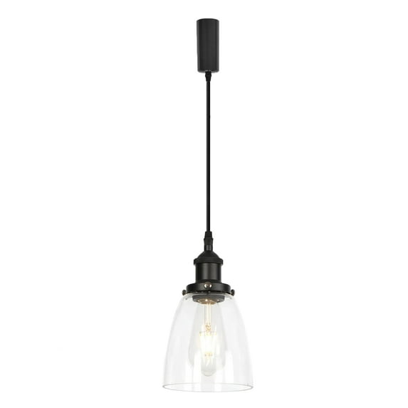 FSLiving H-Type Track Lights Adjustable Wire Lamp Modern Pendant Lighting Fixtures w/ Clear Glass Shade for Kitchen Island,Track System and Bulb Not Included,Black Socket - 1 Pack
