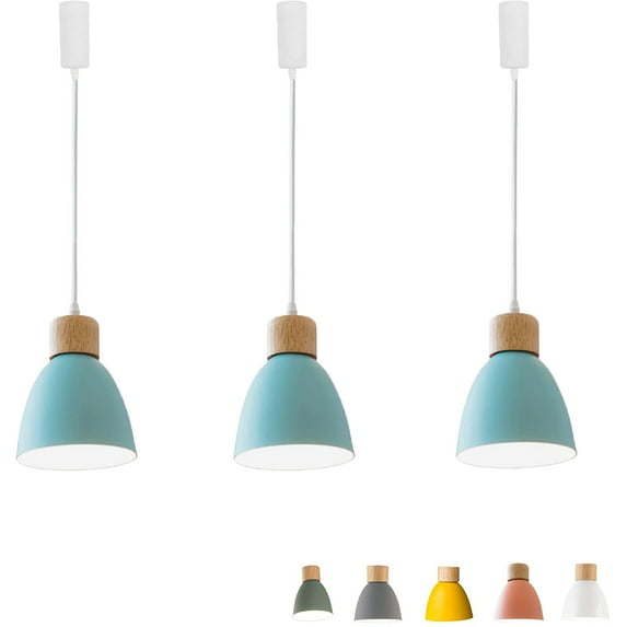 FSLiving H-Type Track Lights,Adjustable Wire Lamp,Modern Pendant Lighting Fixtures w/ Macaron Aluminum Shade for Kitchen Island,Bulb Not Included - Blue