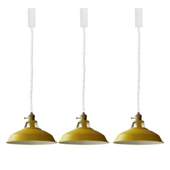 FSLiving H-Type Track Lights,Adjustable Wire Length Freely,Modern Pendant Lighting Fixtures w/ Macaron Yellow Metal Shade for Kitchen Island,Track and Bulb Not Included - 3 Pack