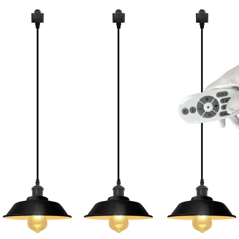 FSLiving H Type Track Pendant Light 3.2ft Black Iron Circular Shade Nordic Industrial Factory Pendant Lamp Track Lighting with Smart Edison Bulbs Timer for Kitchen Island White Lining Set of 3