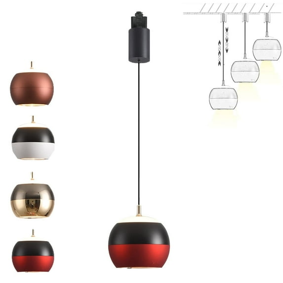 FSLiving H Type Track Pendant Light Creative Lifting Pendant Light Retractable Adjustable Lighting Fixture with Aluminum & Acrylic Shade,7W 3000K Warm Lighting - 1 Light (Black & Red)