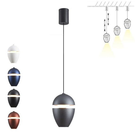 FSLiving H Type Track Pendant Light Creative Lifting Pendant Light Retractable Adjustable Lighting Fixture with Aluminum&Glass Shade,3000K Warm Lighting - 1 Light (Gray)