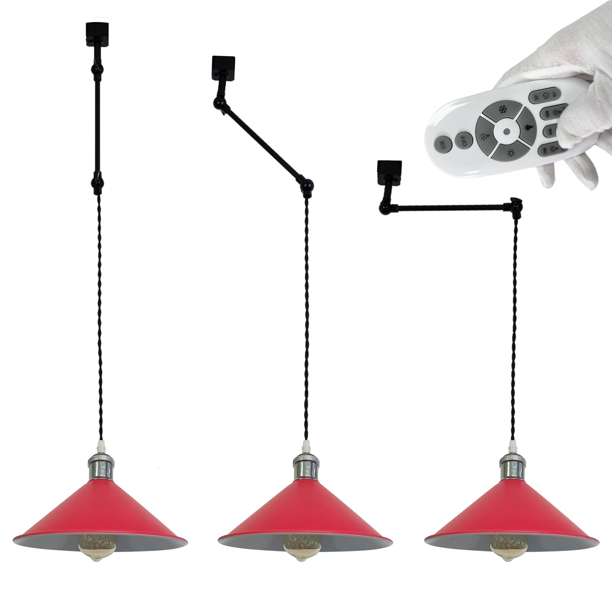 Fsliving H Type Track Pendant Light With Retro Red Cone Shade E