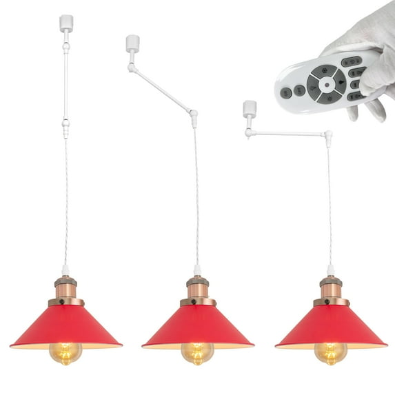 FSLiving H-Type Track Pendant Light with Retro Red Cone Shade, E26 Smart LED Edison Bulbs White Gimbaled LED Light for Kitchen Island Sloped Ceiling,Customizable - 3 Lights