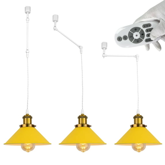 FSLiving H-Type Track Pendant Light with Retro Yellow Cone Shade, E26 Smart LED Edison Bulbs White Gimbaled LED Light for Kitchen Island Sloped Ceiling,Customizable - 3 Lights