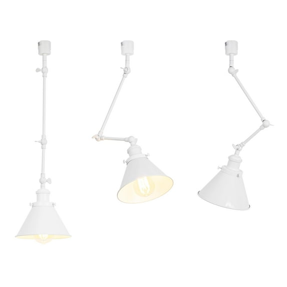 FSLiving H-Type Track Pendant Lights with Adjustable Arm, Vinatge Design White Metal Shade DIY Lighting for Farmhouse Sloping Ceiling Decor (Ceiling Track & Bulb are Sold Separately) - Set of 3