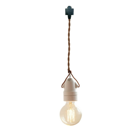 FSLiving H-type Pendant Light Fixture White E26 Ceramic Base with Brown Twisted Cord Mini Retro Design for Entryway Dorm Loft Corridor Living Room, Customizable (No Bulb, No Ceiling Track) - 1 Light