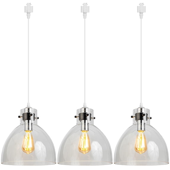 FSLiving Halo Track Lighting Pendants, 3.2 Ft, Dimmable H-Type Track Mount Nordic Industrial Chrome E26 Socket 10" Clear Glass for Barn Kitchen Island
