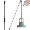 thumbnail image 1 of FSLiving Handing Industrial Pulley Design Pendant Lamp with 15ft Plug-in Cord Green Iron Circular Shade with Wheel,Remote Control Dimmable Color Changing Timing for Sloped Vaulted Ceiling - 1 Light, 1 of 9