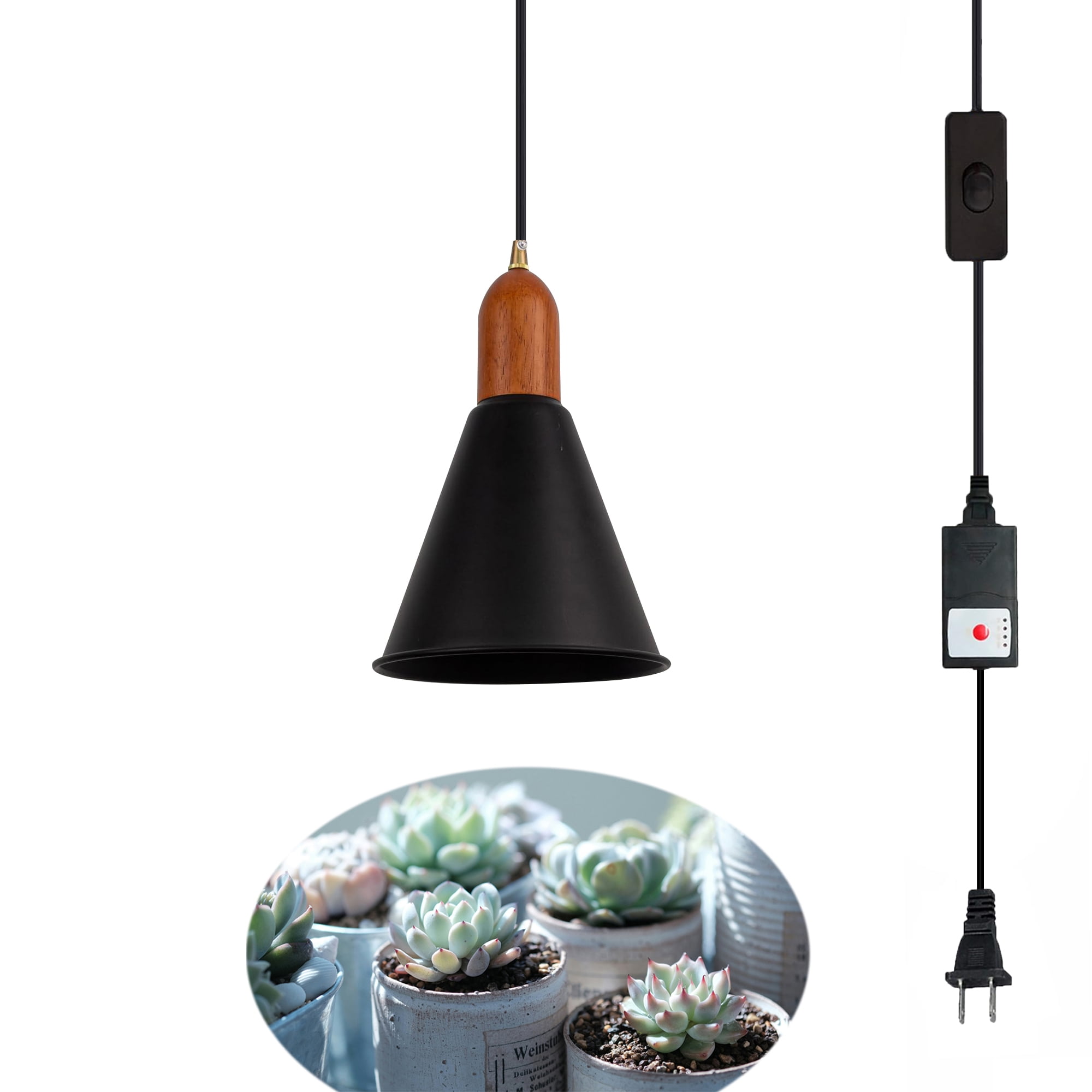 FSLiving Hanging Grow Light for Indoor Plant Full Specturm, Plug in Plant Light with 4500K 10W Focusing Grow Spotlight Bulb, Black&Gold Metal Shade Timer for Indoor Seed Plant Flower Output - 1 Pack