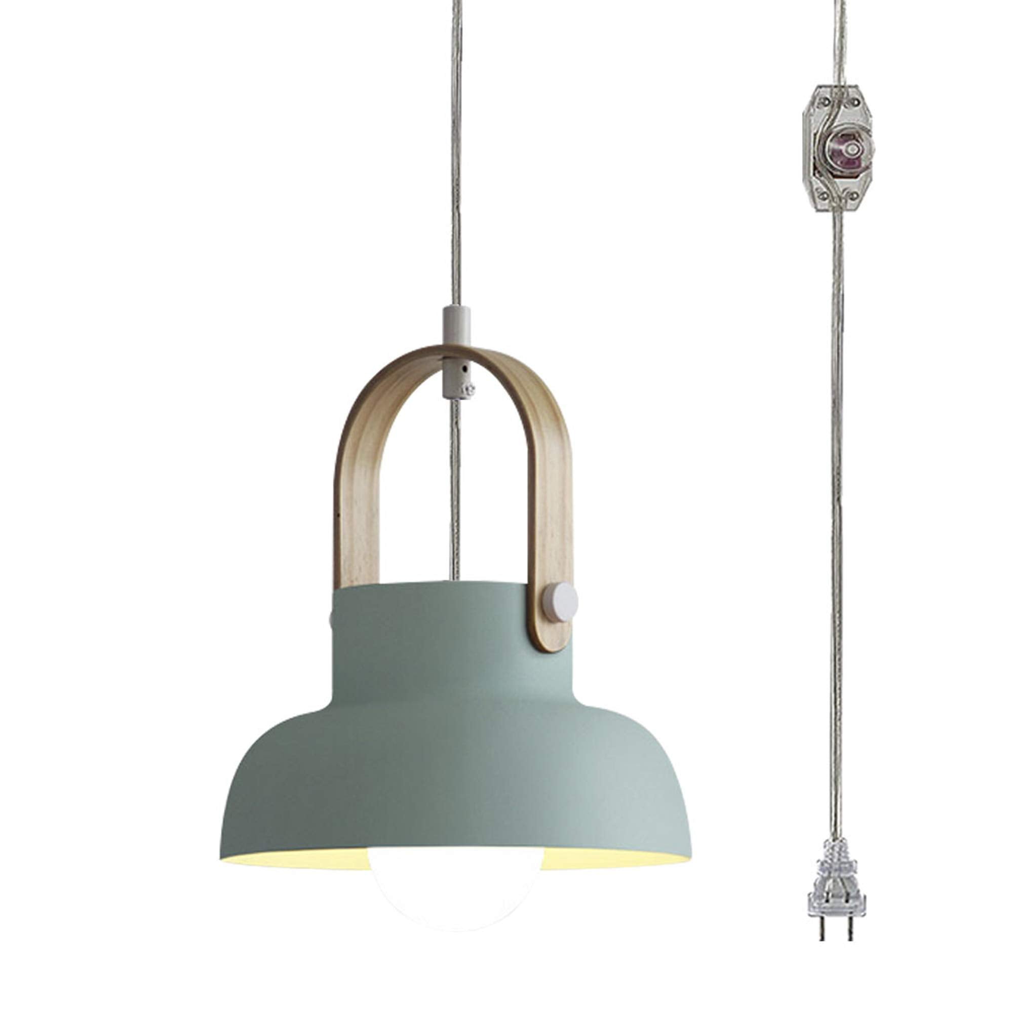 FSLiving Hanging Swag Lamp No Wiring Needed Portable Rubber Wood