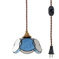 thumbnail image 1 of FSLiving Hanging Swag Lamp Pendant Light with 15ft Plug-in UL Dimmable Cord Brass Finished E14 Socket Tiffany Flower Glass Lamp Blue Sky and White Clouds Design for Corner Lighting - 1 Light, 1 of 9