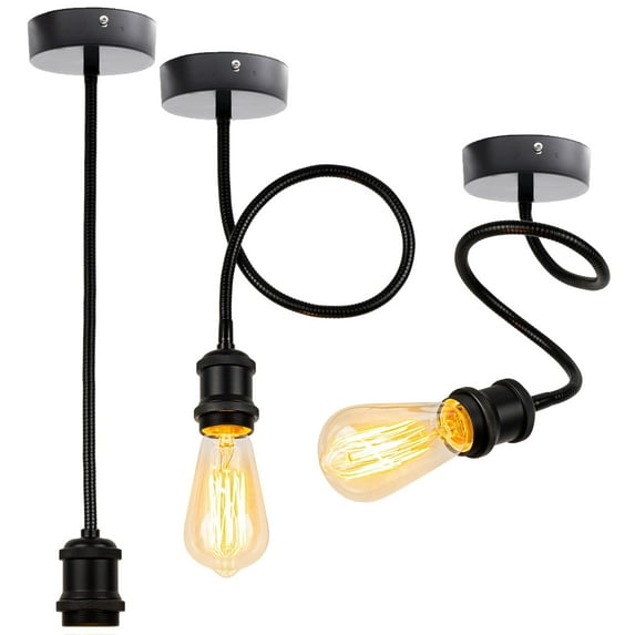 FSLiving Hardwired Ceiling Light Black Iron DIY Ceiling Spot Lighting Flexibly Rotatable Light Goose Neck Head Adjustable Island Lighting Ceiling Mounted Pendant Lamp for Kitchen Island - Set of 3