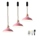 thumbnail image 1 of FSLiving Industrial Pink Metal Pendant Light with Rechargeable Battery Operated LED Bulb Adjustable Wire Length Hanging Light RGB Mode Dimmable Timing Lighting Fixtures for Kitchen Factory - Set of 3, 1 of 5