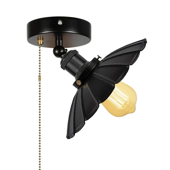 FSLiving Industrial Semi Flush Mount Ceiling Mount RV Adjustable Wall Light with Zipper Switch 12V Retro Black RV Decorative Light RV Ceiling Light Hallway Light Fixtures, E26 E27 for RV Camper