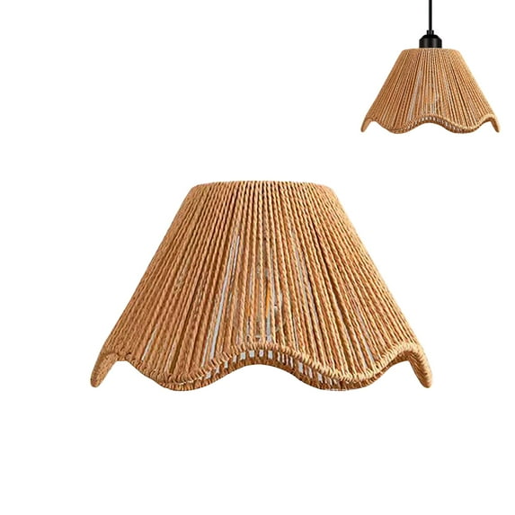 FSLiving Industrial Vintage Lamp Shade Replacement, 11.8" Hand Woven Natural Bohemian Rattan Empire Lampshade, DIY Torchiere Shade Decorative for Table Lamp Torchiere Wall Sconce