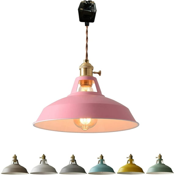 FSLiving J Track Pendants Lighting Iron Art Iron Macaron Pink Decoratefor Instant Pendant Light for Cabinet Kitchen Island Customizable Track Lighting Bulbs Not Included - 1 Lights