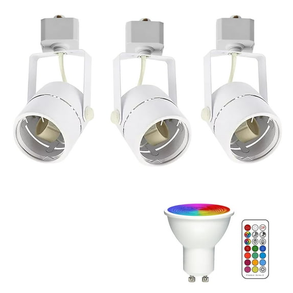 FSLiving J Type Gimbaled Track Lighting, Circle Ceiling Spotlight Remote Control, Color Changing RGB Tunable White GU10 Timer Bulb Mini Lights Juno Track Mounted for Studio Shopwindow, White