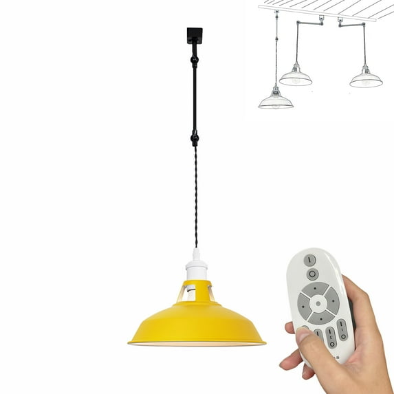 FSLiving J-Type Track Light Pendants with Cord Macaron Yellow Shade E26 Adjustable Remote Control with Dimmable Bulbs Track Mount Pendants for Sloped Vaulted Ceiling,Total Height 35.5in - 1 Pack