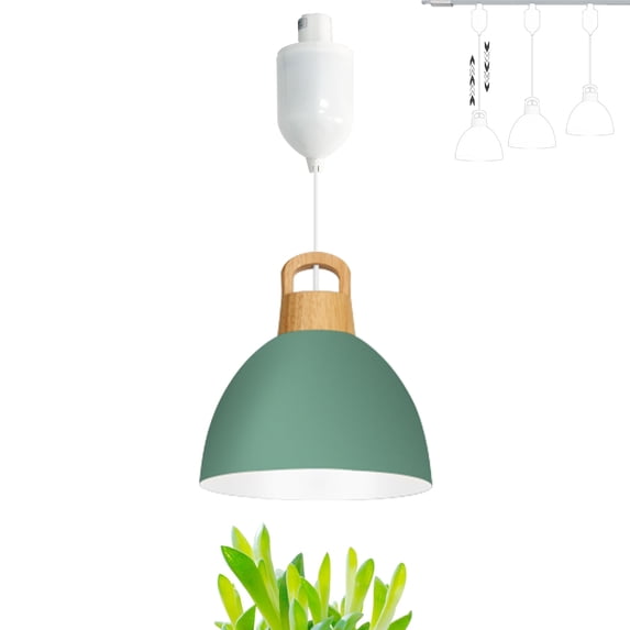 FSLiving Adjustable Height Full Spectrum 10W LED Plant Grow Light H-Type Track Lighting Pendant Restaurant Retro Green Natural Light Dome Shape, Macaron Style for Kitchen Indoor Plant, Customizable