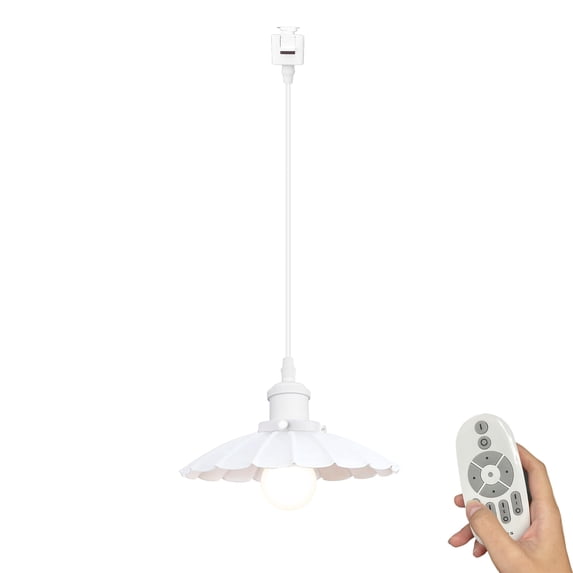FSLiving J-Type Track Lighting Pendant Restaurant Retro White Light 2.4GHz 3-Zone Remote Control Stepless Dimming Pleats Shape, Halo Track Mounted Customizable for Kitchen Island - 1 Pack