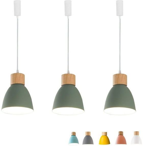 FSLiving J-Type Track Lights,Adjustable Wire Lamp,Modern Pendant Lighting Fixtures w/ Macaron Aluminum Shade for Kitchen Island,Bulb Not Included - Green