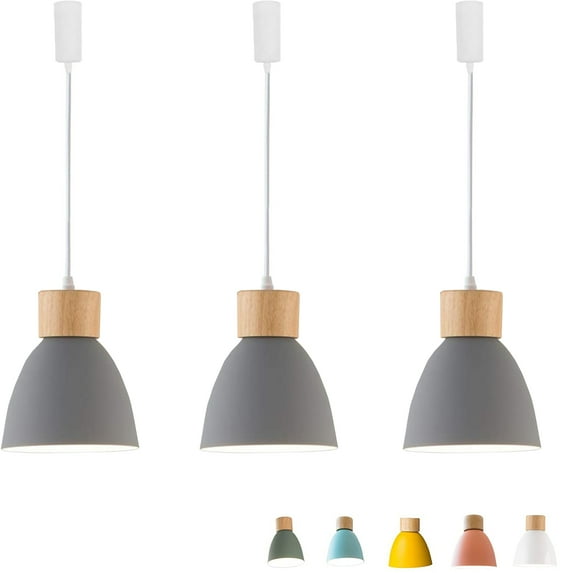 FSLiving J-Type Track Lights,Adjustable Wire Lamp,Modern Pendant Lighting Fixtures w/ Macaron Aluminum Shade for Kitchen Island,Bulb Not Included - Grey