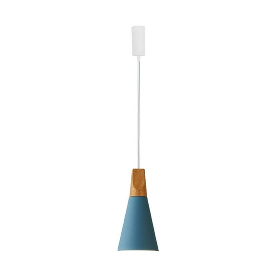FSLiving J-Type Track Lights,Adjustable Wire Length Freely,Modern Pendant Lighting Fixtures w/ Macaron Aluminum&Wood Shade for Kitchen Island,Bulb Not Included - Blue (1 Light)