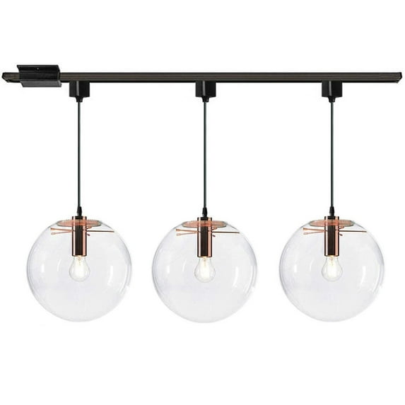 FSLiving J Type Track Mount Pendant Fixtures Industrial Pendant Light with Glass Shade for Kitchen Resturant,Bulb and Track not Included - 3 Pack (Rose Gold)