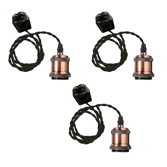 FSLiving J-Type Track Pendant Light Black Weave Rope Cord Red Bronze Socket Mini Lighting Industrial Factory heads pendant lighting Bulb Sold Separately Customizable Track Lighting-3 Lights