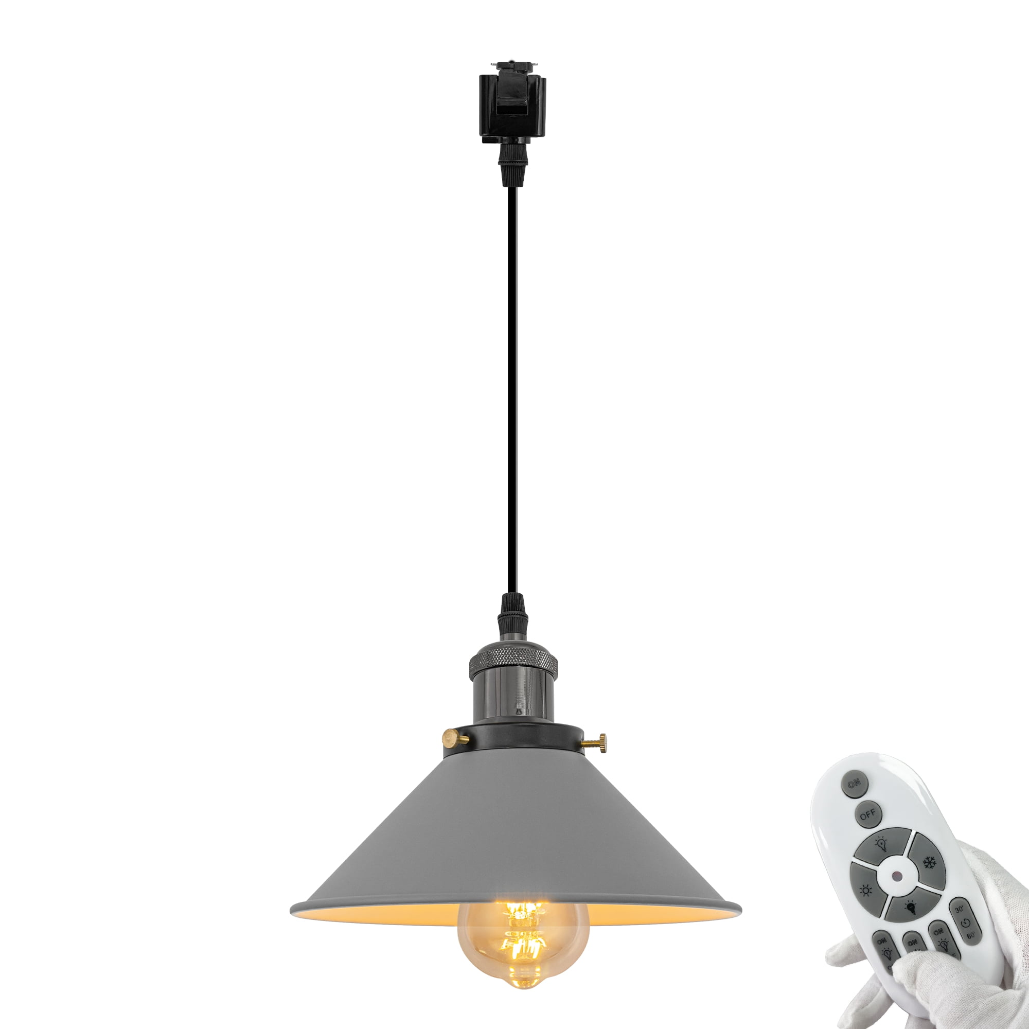FSLiving JType Track Pendant Light with Grey Metal Cone Shade Nordic