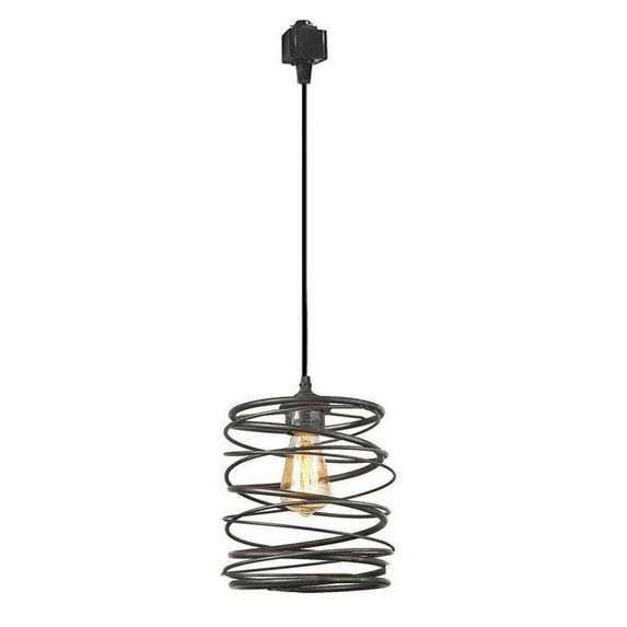 FSLiving J-Type Track Pendant Light Industrial Hanging Lamp Vintage Edison Black Cage Pendant Light Modern Vintage Farmhouse Kitchen Lamp,1-Pack
