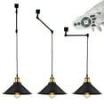 thumbnail image 1 of FSLiving J-Type Track Pendant Light with Retro Black Cone Shade, E26 Smart LED Edison Bulbs White Gimbaled LED Light for Kitchen Island Sloped Ceiling,Customizable - 3 Lights, 1 of 9