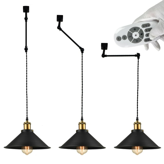 FSLiving J-Type Track Pendant Light with Retro Black Cone Shade, E26 Smart LED Edison Bulbs White Gimbaled LED Light for Kitchen Island Sloped Ceiling,Customizable - 3 Lights