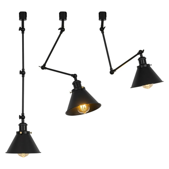 FSLiving J-Type Track Pendant Lights with Adjustable Arm, Vinatge Design Black Metal Shade DIY Lighting for Farmhouse Sloping Ceiling Decor (Ceiling Track & Bulb are Sold Separately) - Set of 3