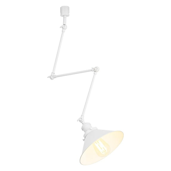 FSLiving J-Type Track Pendant Lights with Adjustable Arm, Vinatge Design White Metal Shade DIY Lighting for Farmhouse Sloping Ceiling Decor (Ceiling Track & Bulb are Sold Separately) - 1 Light