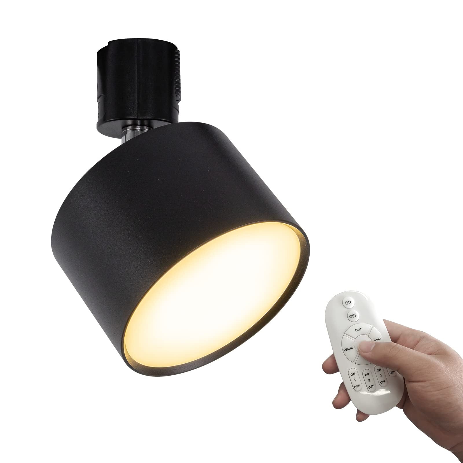 FSLiving LED Spot Light 9W H-Type Track Rotated Adjusting Angle Dimming Remote Control Accent Light Black Metal Simple Design for Wall Painting Bar Store Sloped Ceiling Vaulted Ceiling - 1 Light
