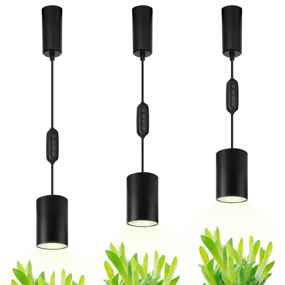 FSLiving Linear Look Adjustable Height H-Type Track Pendant Light Full Spectrum 7W LED Natural Plant Grow Light with Timer, 24 Hours Auto Halo Track System Black Lights for Hallway Indoor Plant
